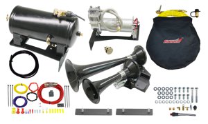 Chevrolet Sierra Onboard Air System with Horns - Kleinn Air Horns - GMTRK4XTREME with Model 220 Train Horn - Black - `19-`21 Chevrolet Sierra Onboard Air System with Horns - Kleinn Air Horns - GMTRK4XTREME with Model 220 Train Horn - Black - `19-`21